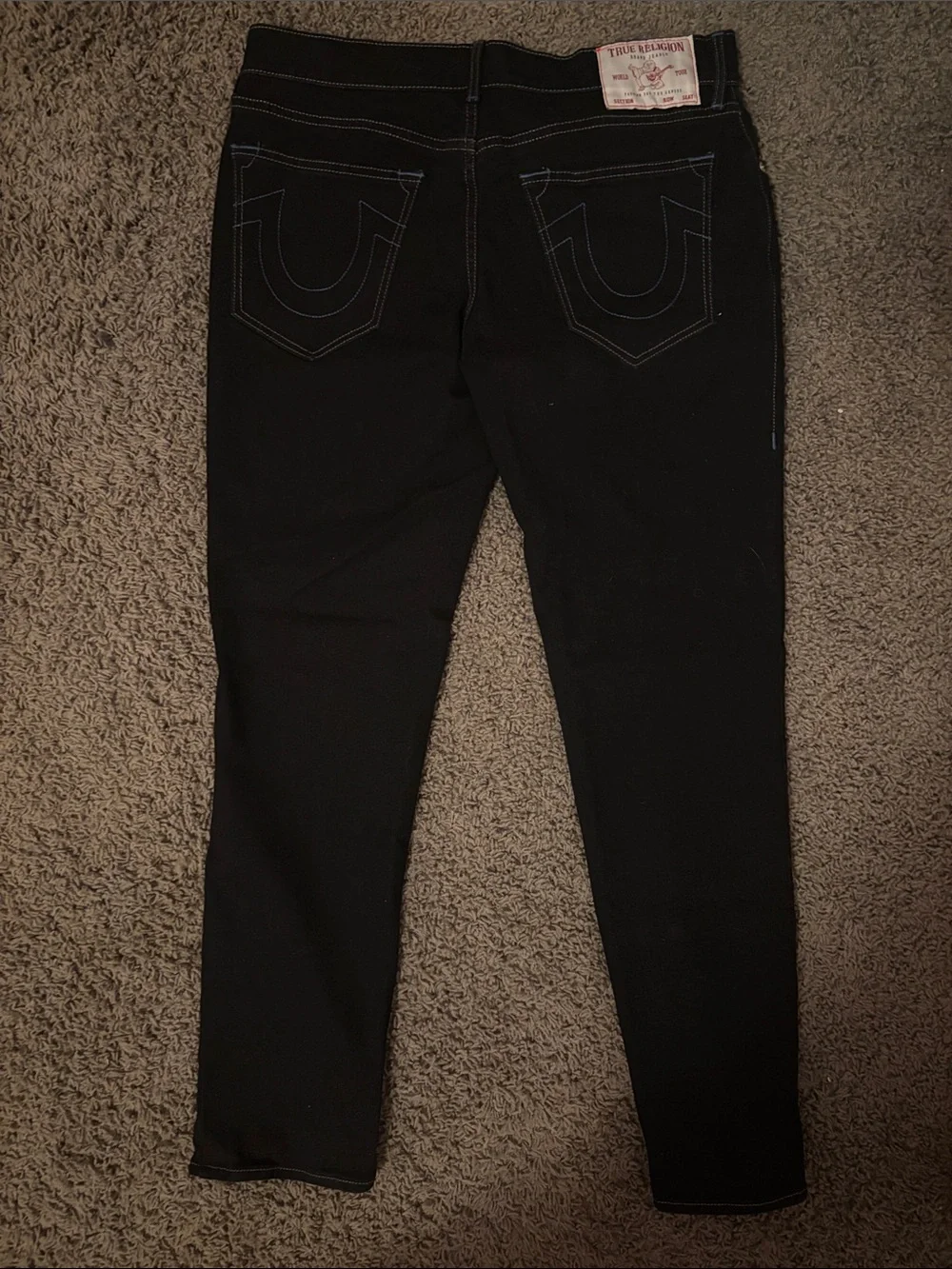 True Religion Black Relaxed Straight Jeans with Contrast Stitching